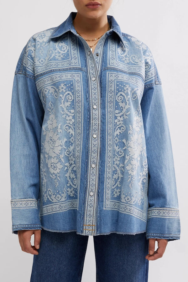 Lace Embroidered Denim Shirt