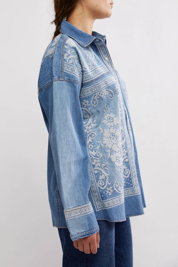 Lace Embroidered Denim Shirt