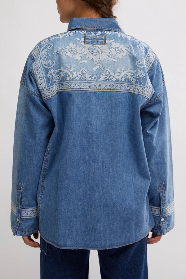 Lace Embroidered Denim Shirt