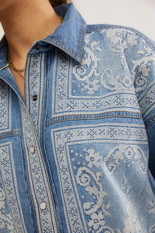 Lace Embroidered Denim Shirt